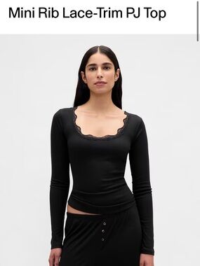 GAP Black Lace-Trim Long Sleeve PJ Top